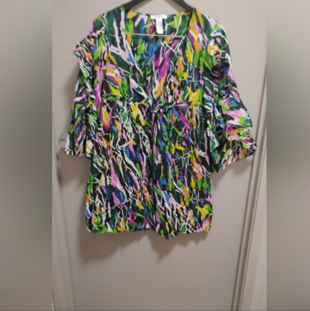 Diane Von Furstenberg Soleil Swim Abstract Print Coverup Cotton Sz S